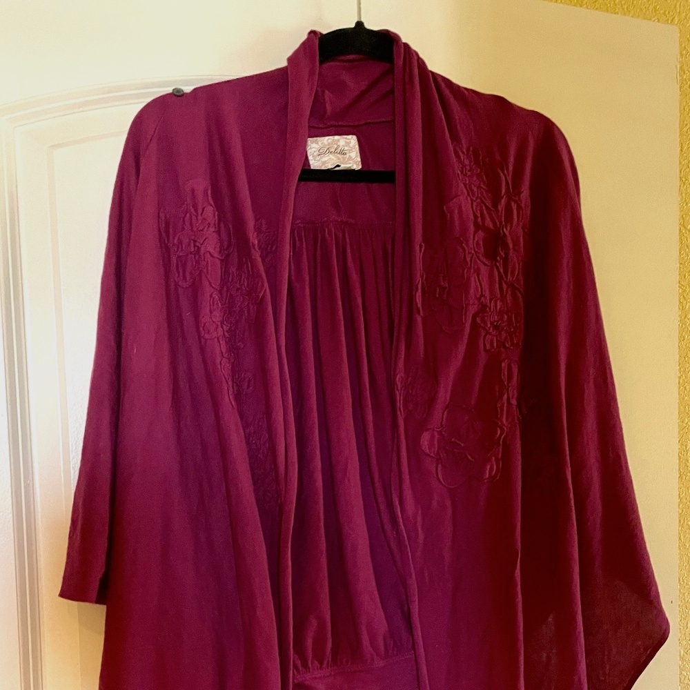 Anthropologie Deletta Wine Burgundy Asymmetrical Wrap Cardigan Top medium